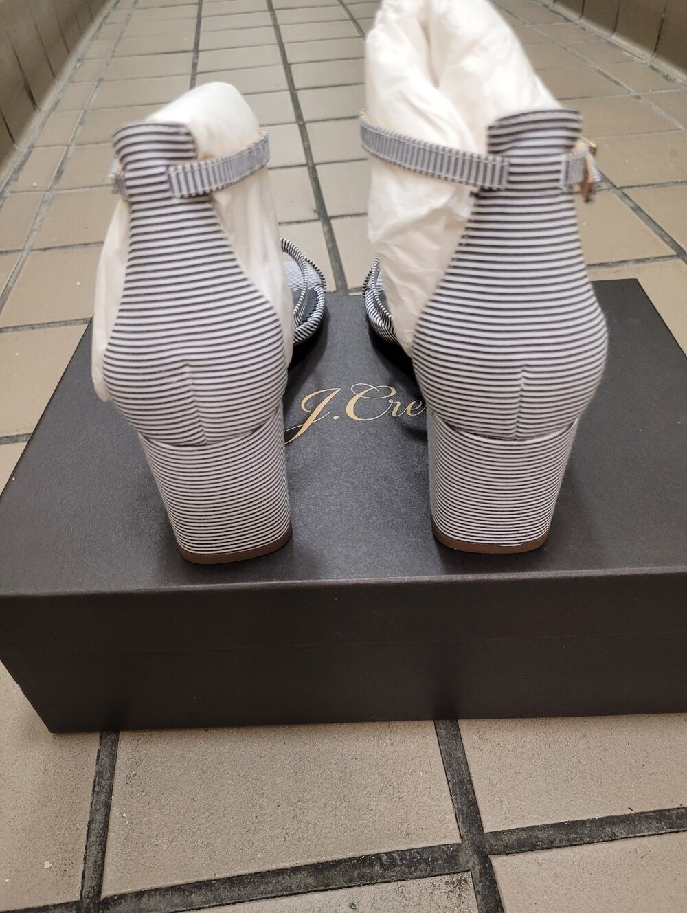 J. Crew Striped Ankle-Wrap Sandals in Navy and White - Picture 3 of 10
